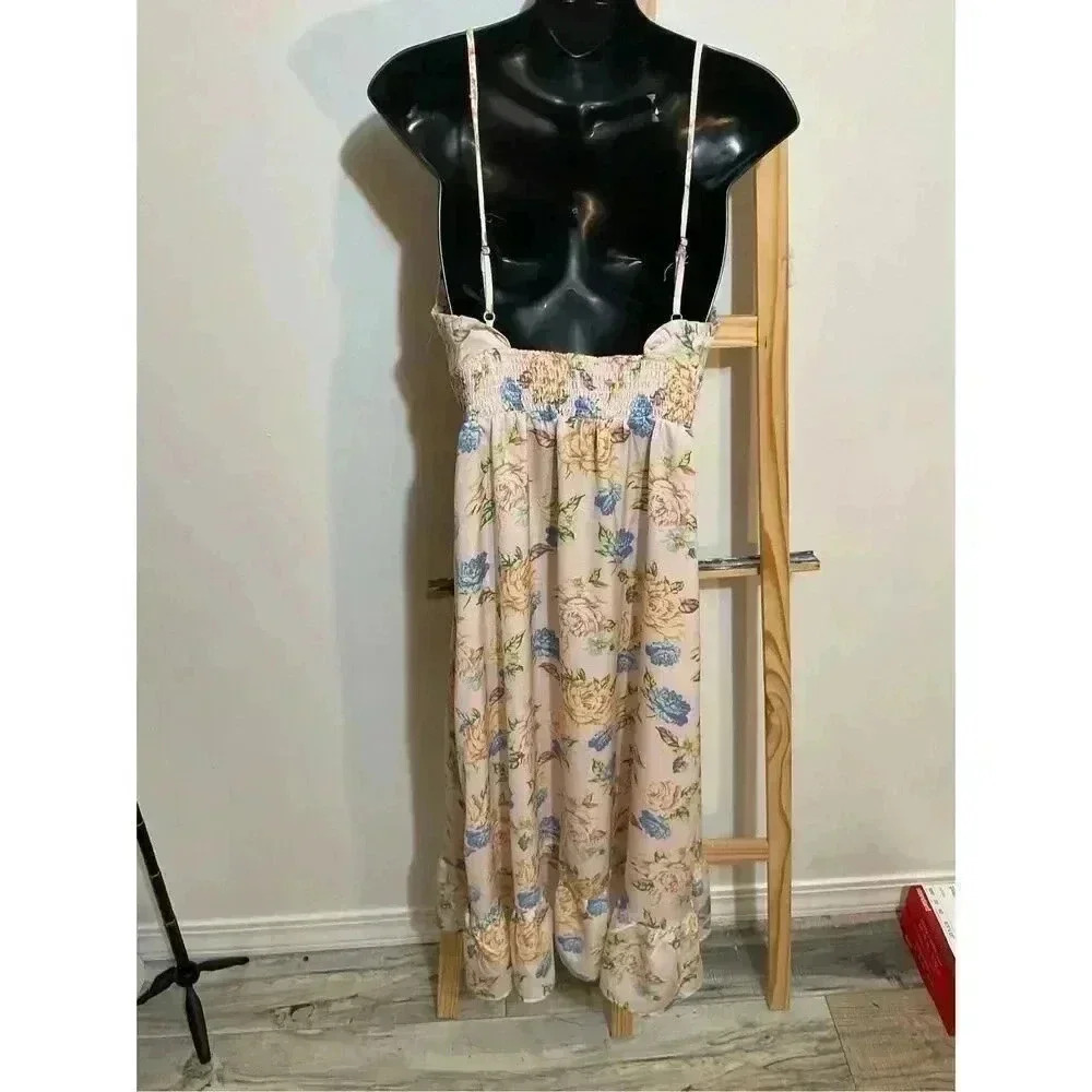 Forever 21 floral dress thin strap w/slit in front pink maxi dress size medium - Picture 7 of 7